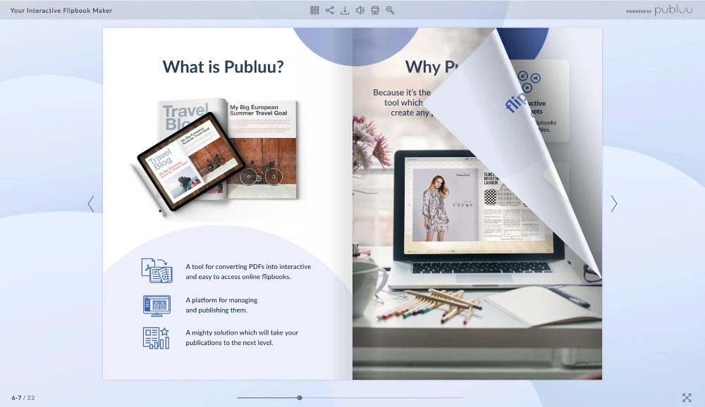 Propuesta de negocio de Flipbook con pasador de página real - ejemplo
