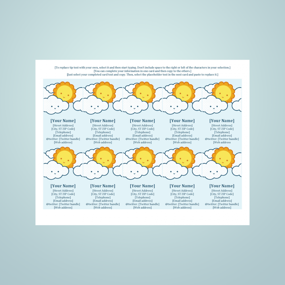 sun card template word