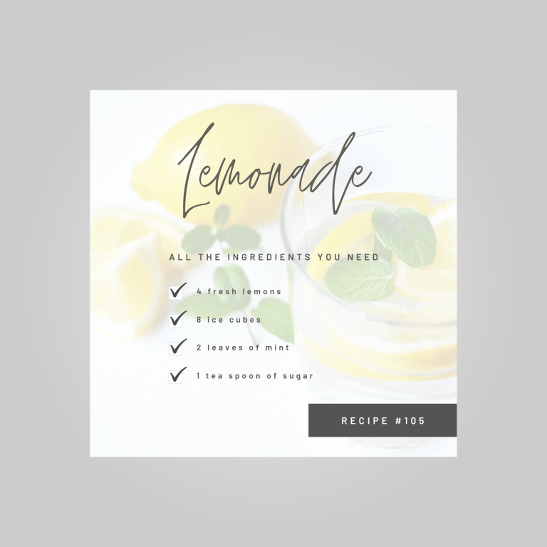 carte de recette instagram de limonade