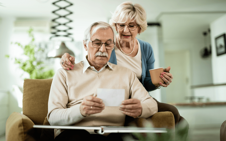 couple looking at photo album