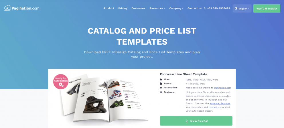 Website with catalog templates