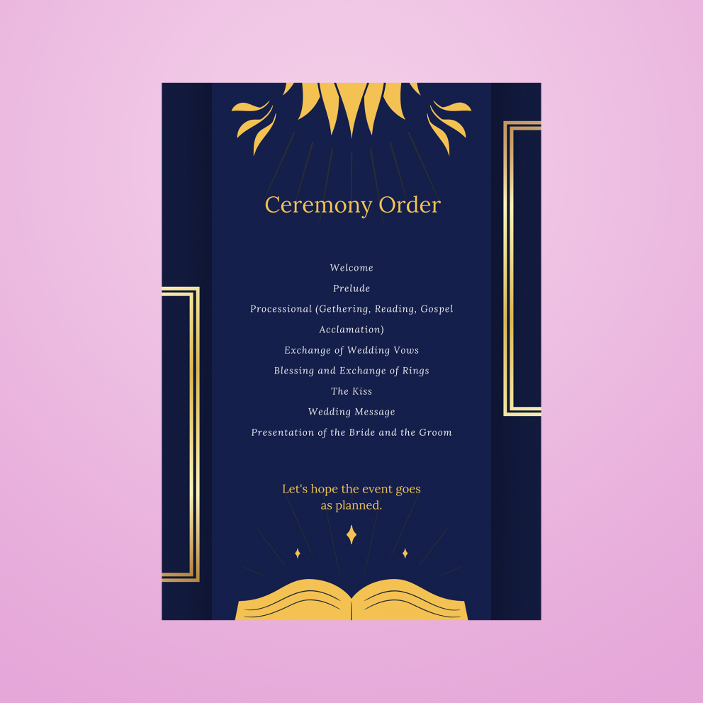 golden and dark blue mariage program