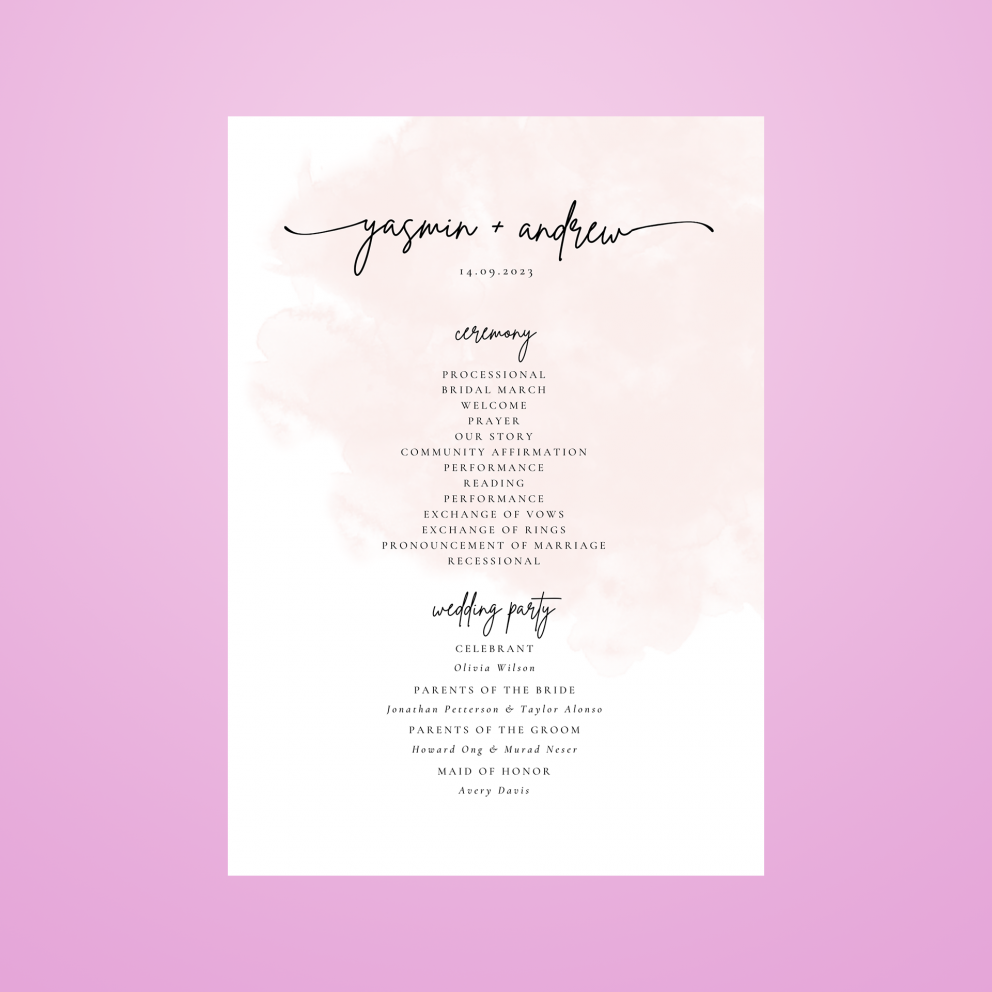 minimalistic hochzeit program