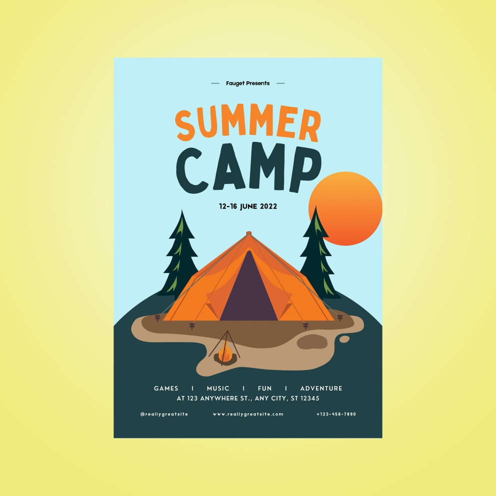 folleto de la tienda del campamento de verano