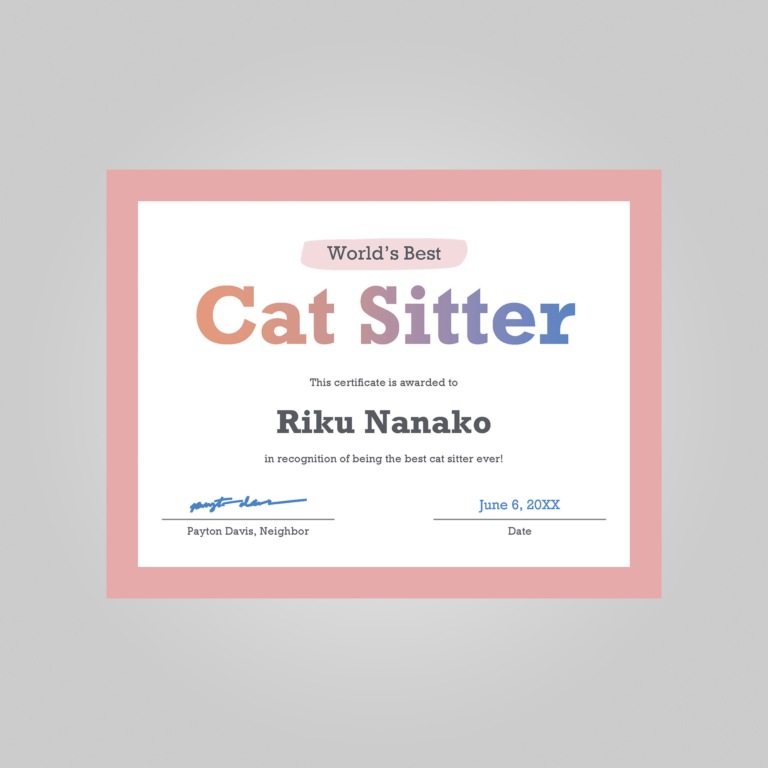 cat sitter zertifikat template