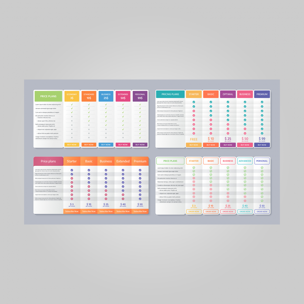 colorful price list template