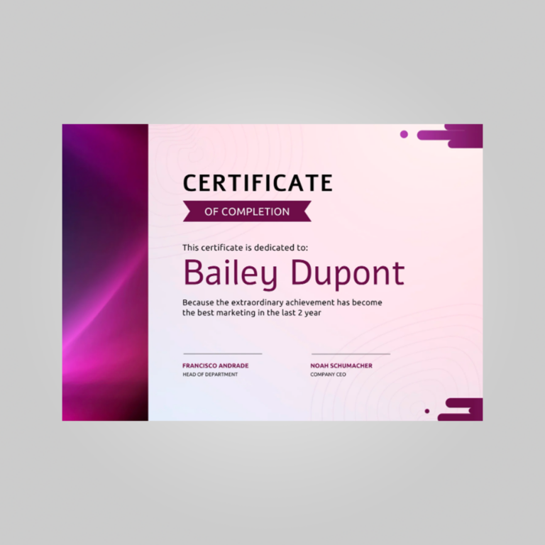 completion certificate template 