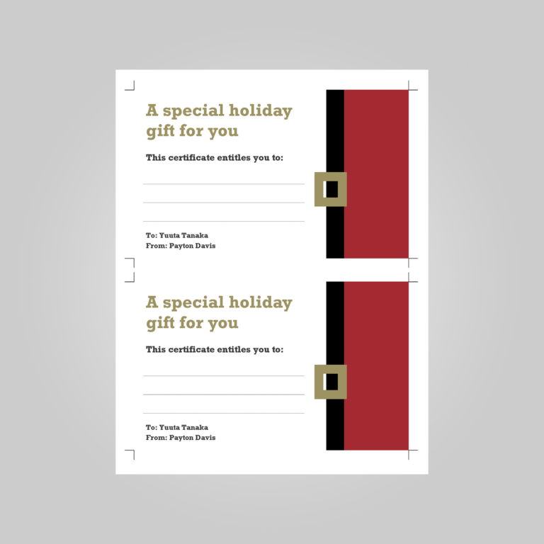 holiday gift certyfikat template