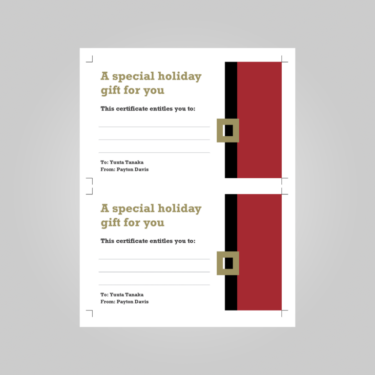 holiday gift zertifikat template