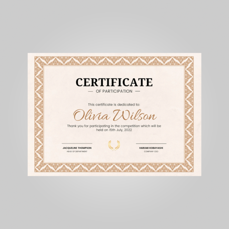 participation certificat template