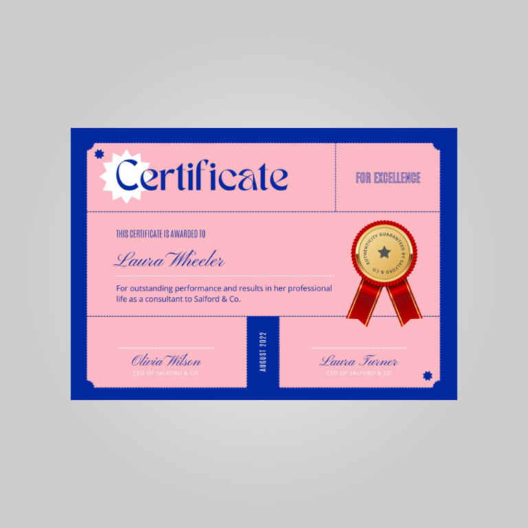 pink certificado template