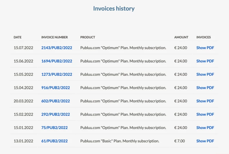 invoices tab