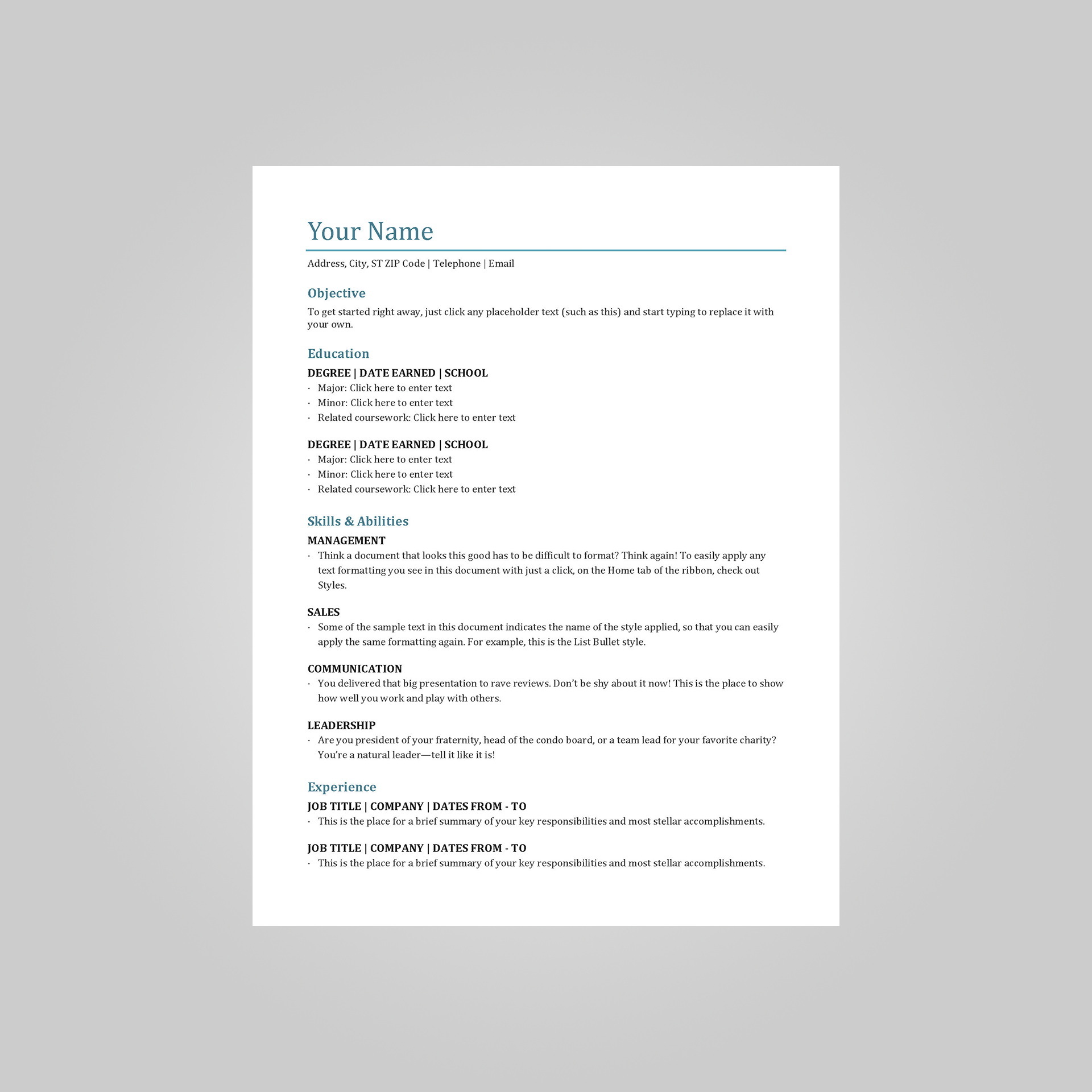 simple white background resume