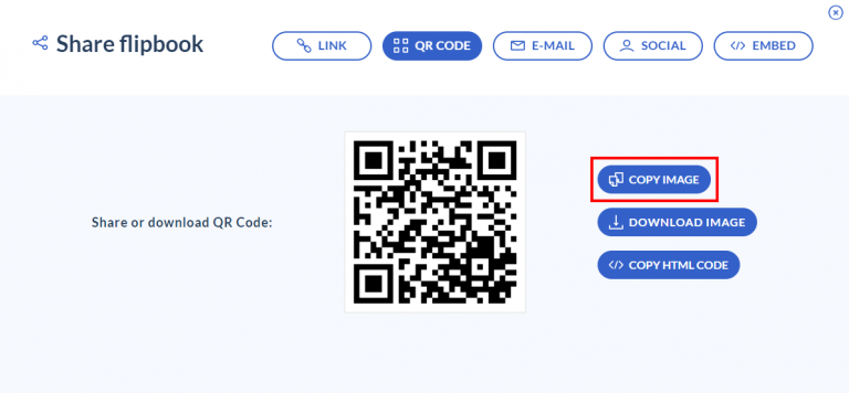 copy QR code to your flipbook by clicking the COPY IMAGE button