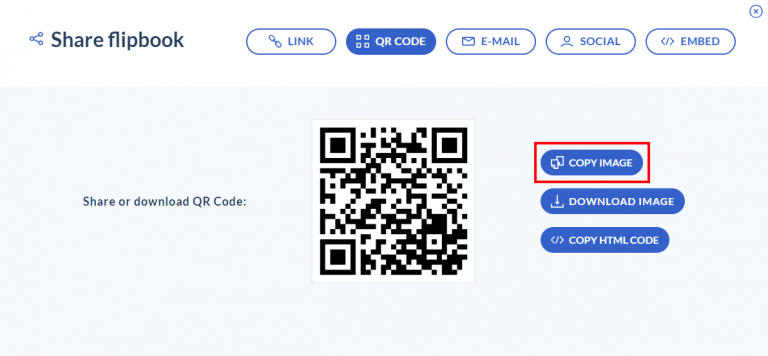 skopiuj kod QR do swojego flipbooka, klikając przycisk KOPIUJ OBRAZ