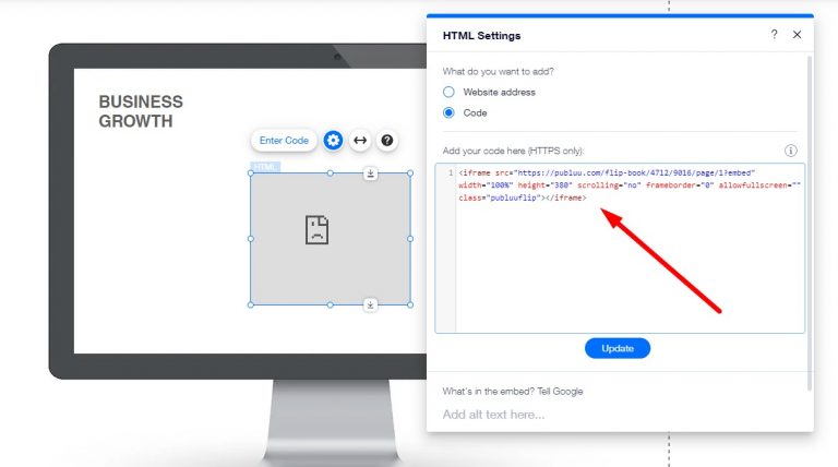 paste an incrustar code