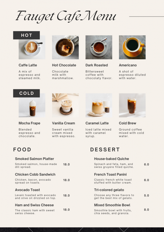 modèle de menu de café