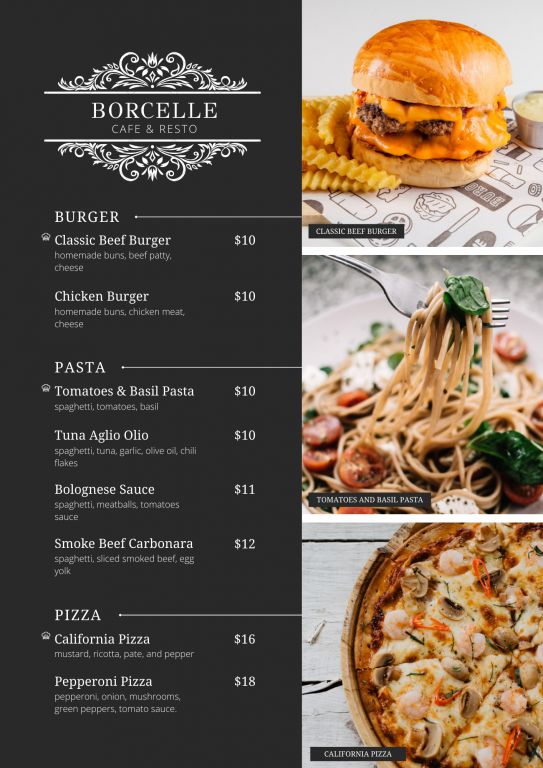 burger black menu template
