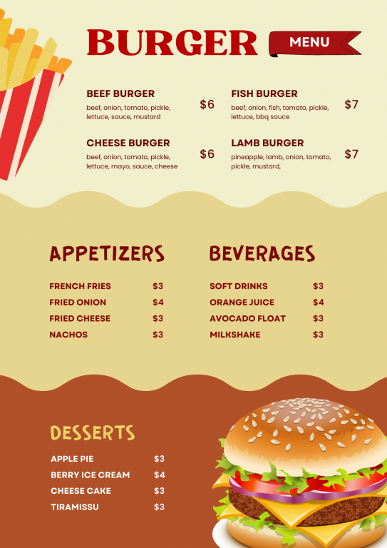 burger red menu template