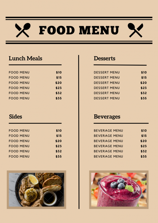 simple menu template