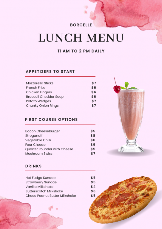 pink menu template