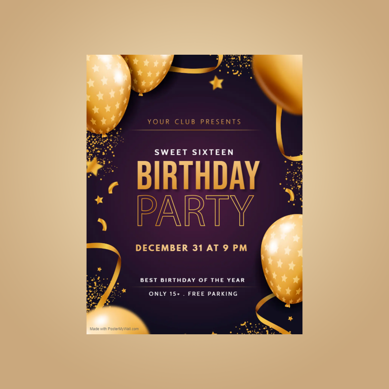 birthday party orange balloons invitation