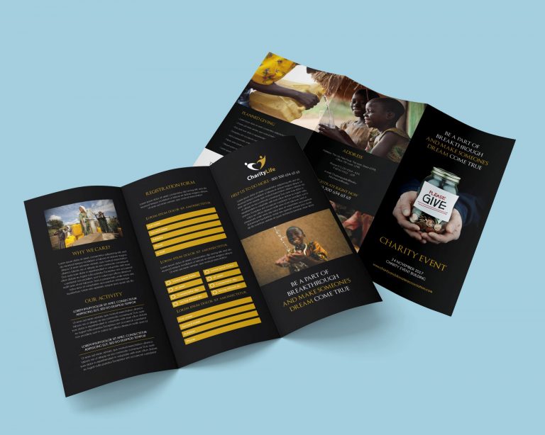 black and gold charity brochure