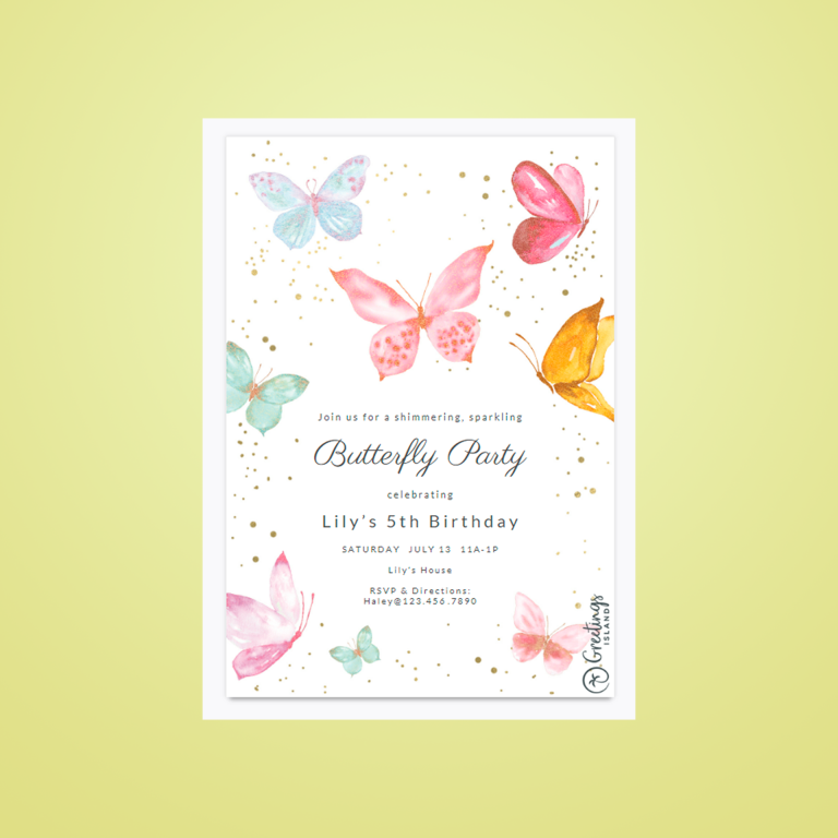 invitation colorée en forme de papillon