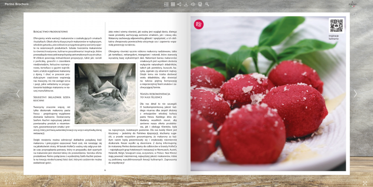 Ta książka kucharska jest interaktywnym przykładem PDF, którego zawartość jest ukryta w filmach i galeriach zdjęć, aby zachować czysty wygląd 