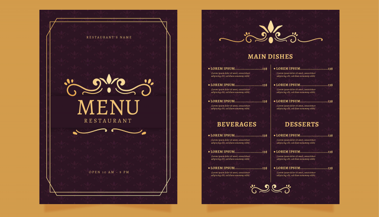 Menu restaurant on sale