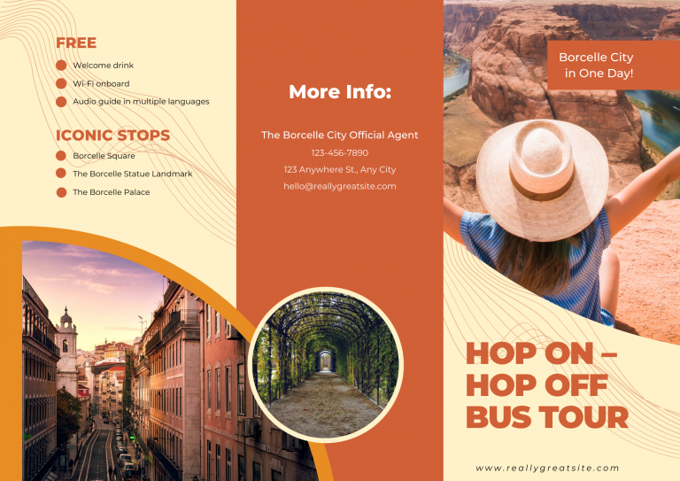 orange travel brochure canva