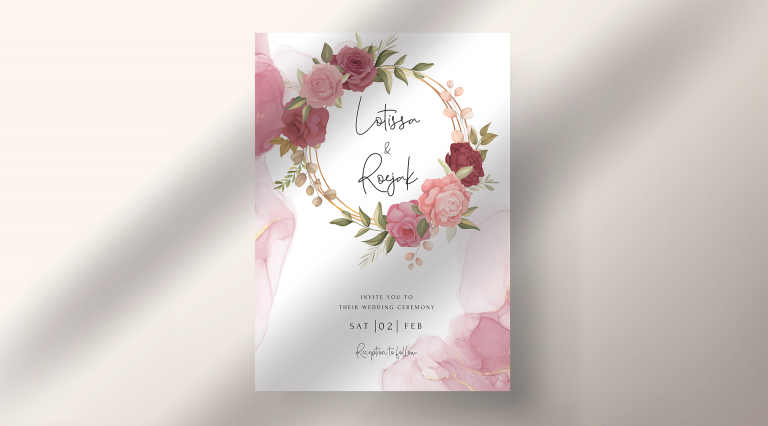 rosa floral folleto de boda maqueta