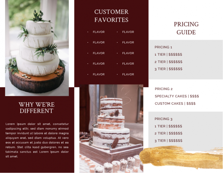 modèle de brochure de mariage gâteau de mariage