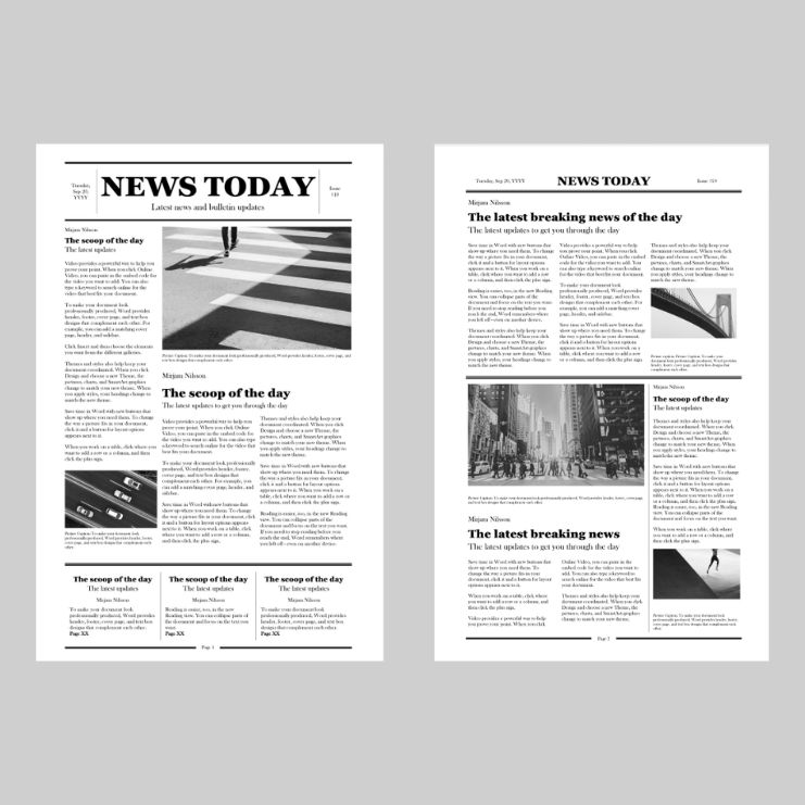 prosty czarno-biały tradycyjny szablon gazety biznesowej