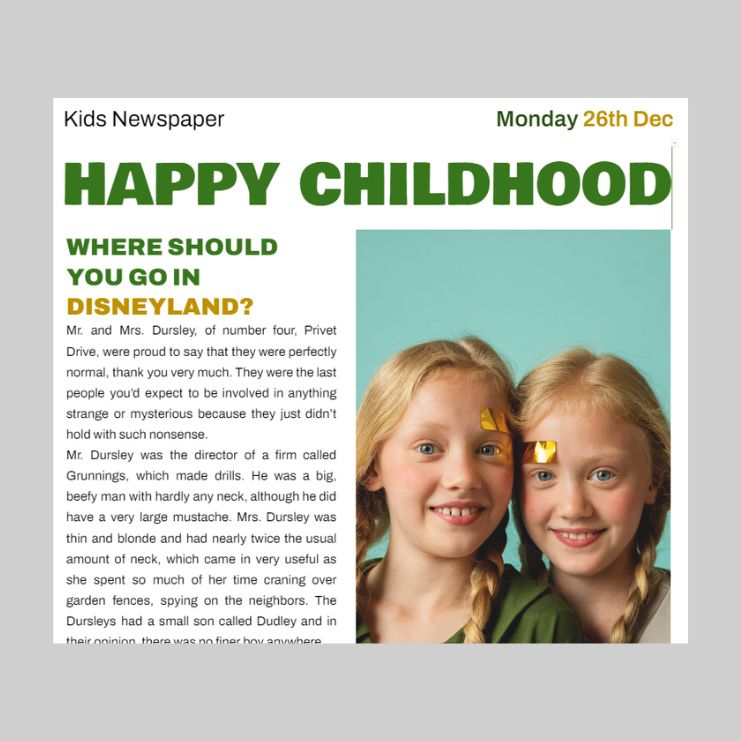 kids' fun and friendly newspaper template