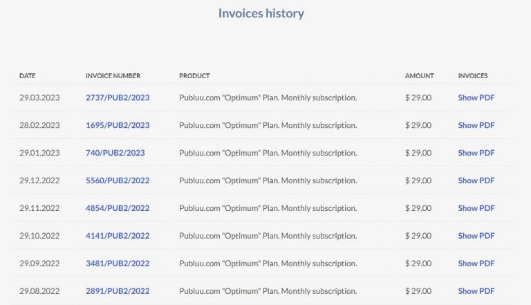 invoices history